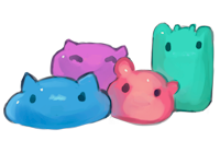 Doodle of 4 colorful cute slimes